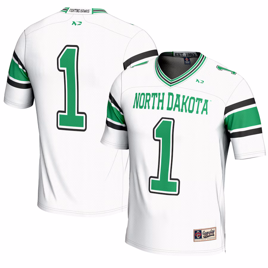 Youth GameDay Greats #1 White North Dakota Endzone Football Jersey - ujerseystore