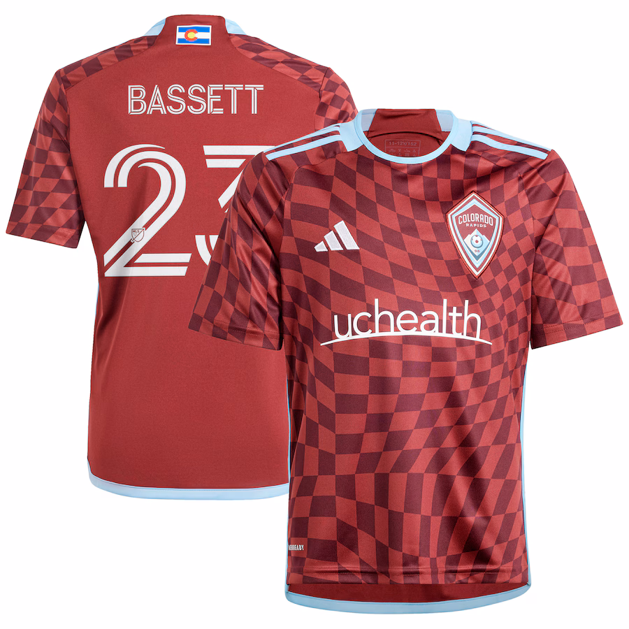 Youth Colorado Rapids Cole Bassett adidas Burgundy 2024 One Flag Kit Replica Player Jersey - ujerseystore
