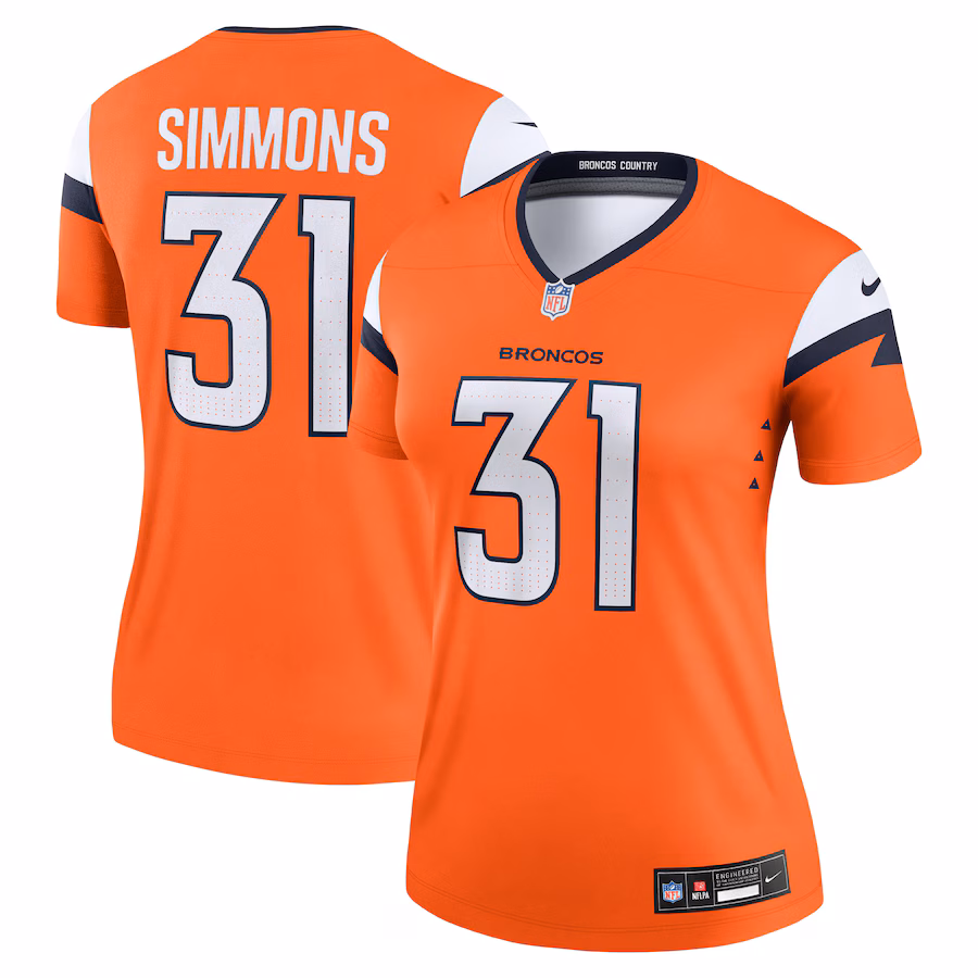 Women's Denver Broncos Justin Simmons Nike Orange Team Legend Player Performance Top - ujerseystore