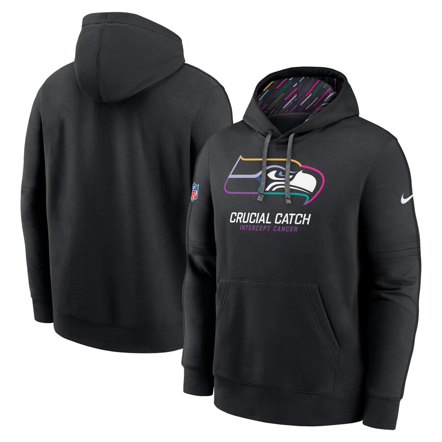Men's Seattle Seahawks Nike Black 2024 NFL Crucial Catch Club Pullover Hoodie - ujerseystore