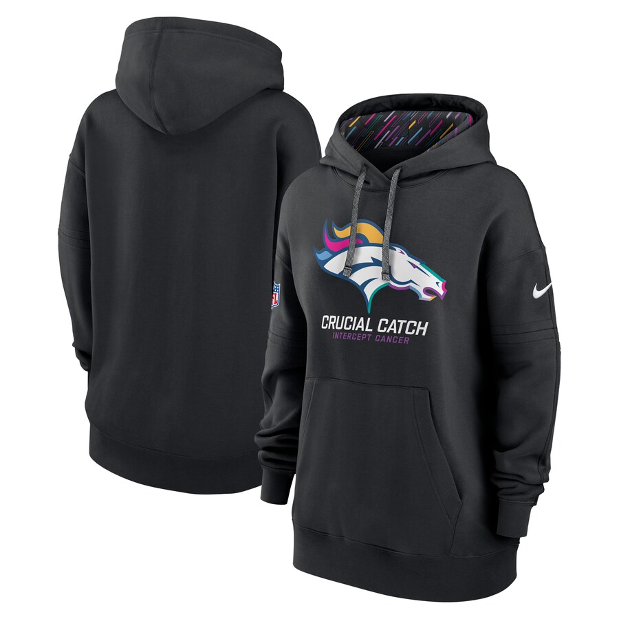 Women's Denver Broncos  Nike Black 2024 NFL Crucial Catch Club Pullover Hoodie - ujerseystore