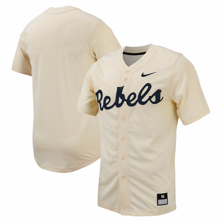 Men's Nike Cream Ole Miss Rebels Replica Full-Button Baseball Jersey - ujerseystore
