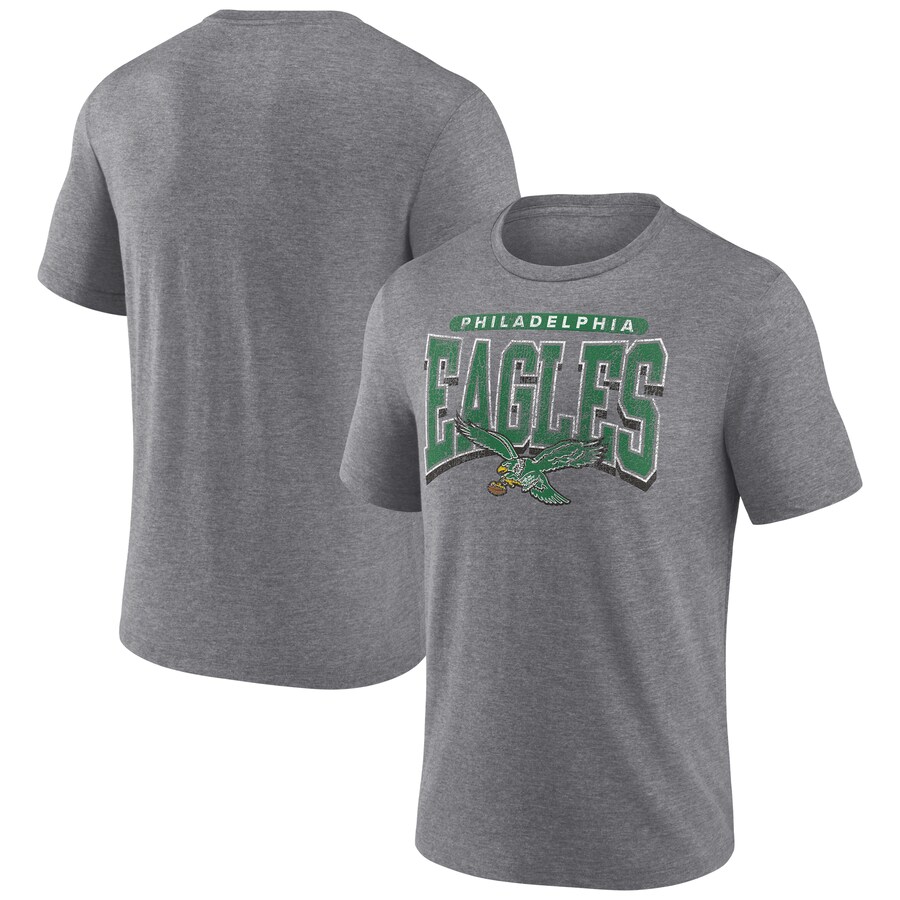 Men's Philadelphia Eagles  Heather Gray Warped Block Tri-Blend T-Shirt - ujerseystore