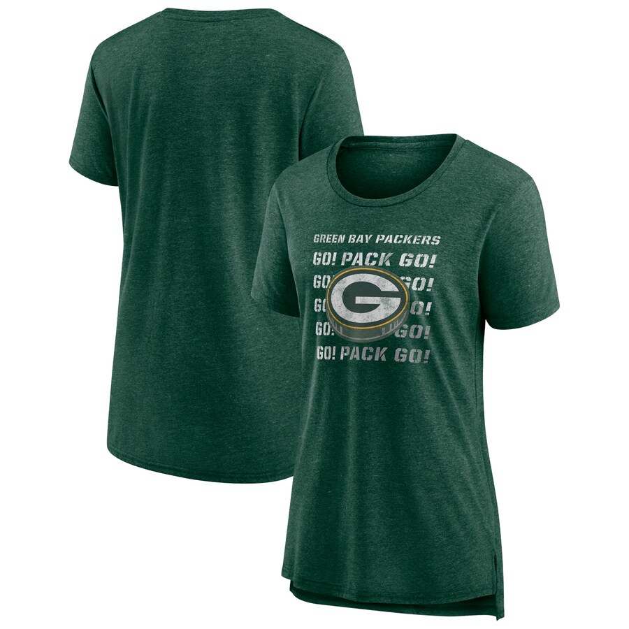 Women's Green Bay Packers Heather Green Hometown First Down Tri-Blend T-Shirt - ujerseystore