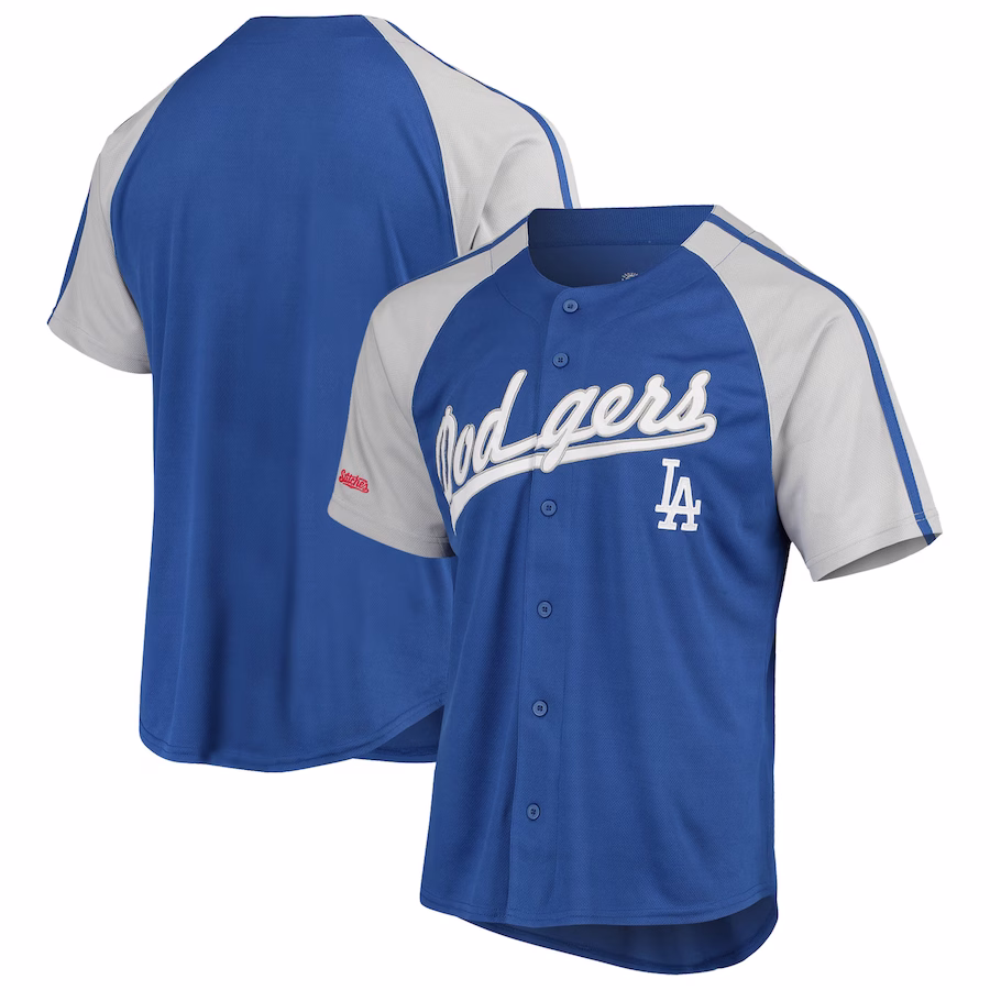 Men's Los Angeles Dodgers Stitches Royal Button-Down Raglan Replica Jersey - ujerseystore