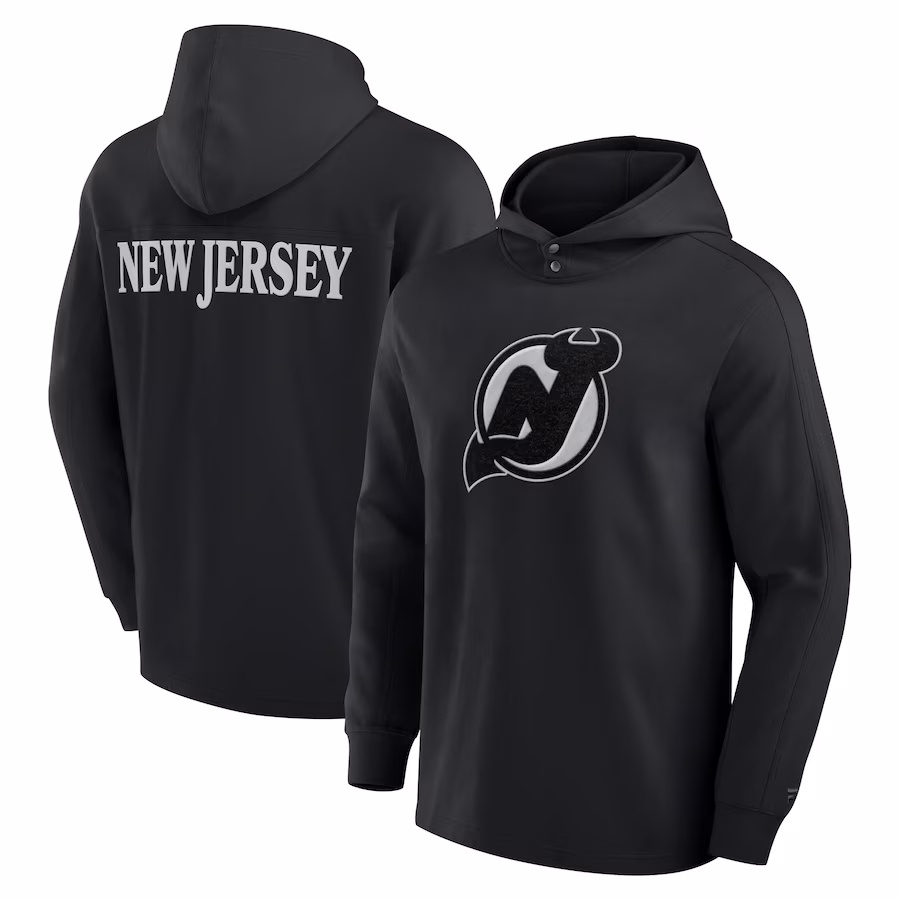 Men's New Jersey Devils Fanatics Black Elements Blaze Tri-Blend Long Sleeve Hoodie T-Shirt - ujerseystore