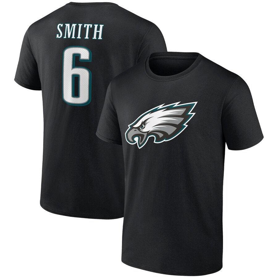 Men's Philadelphia Eagles DeVonta Smith Black Icon Player Name & Number T-Shirt - ujerseystore