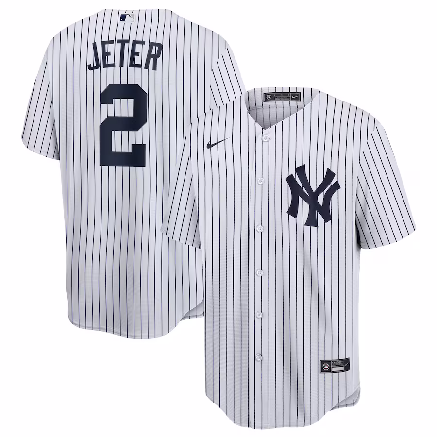 Men's New York Yankees Derek Jeter Nike White/Navy Home Replica Player Name Jersey - ujerseystore