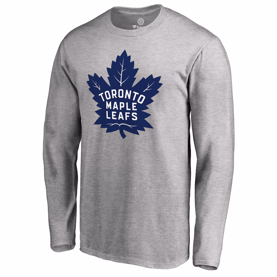 Men's Toronto Maple Leafs Ash Team Primary Logo 2 Long Sleeve T-Shirt - ujerseystore