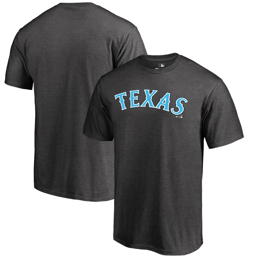 Men's Texas Rangers Heathered Charcoal Blue Wordmark T-Shirt - ujerseystore