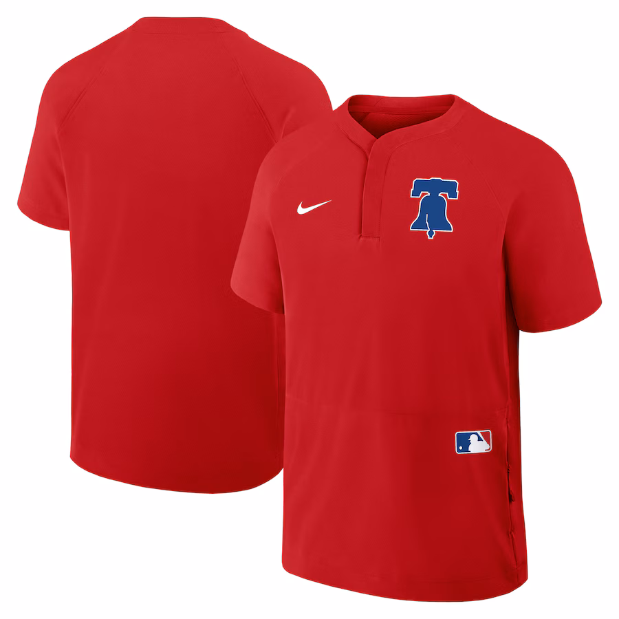Men's Philadelphia Phillies Nike Red Authentic Collection Raglan Short Sleeve Windshirt - ujerseystore