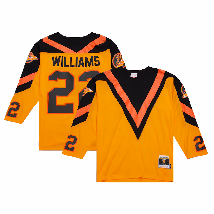 Men's Vancouver Canucks Dave Williams Mitchell & Ness Yellow Men's 1981/82 Blue Line Player Jersey - ujerseystore