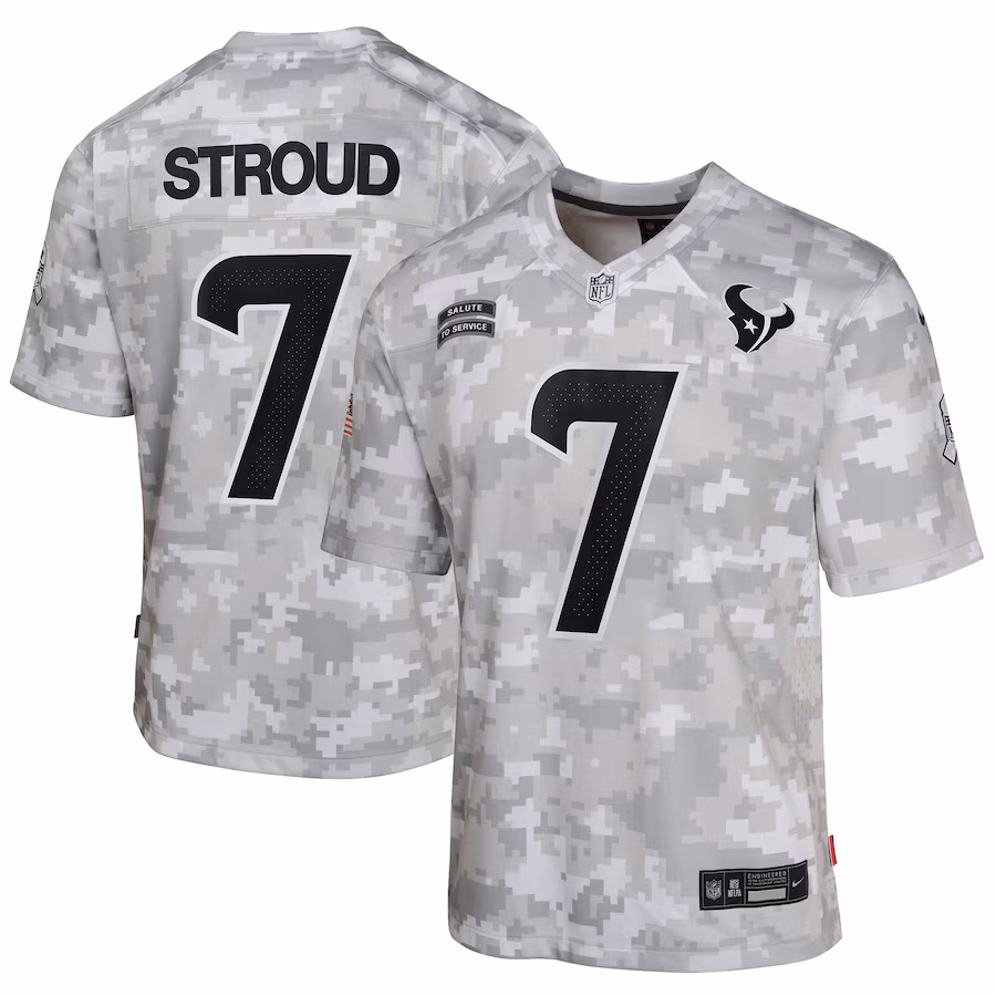 Youth Houston Texans C.J. Stroud Nike Arctic Camo 2024 Salute to Service Game Jersey - ujerseystore