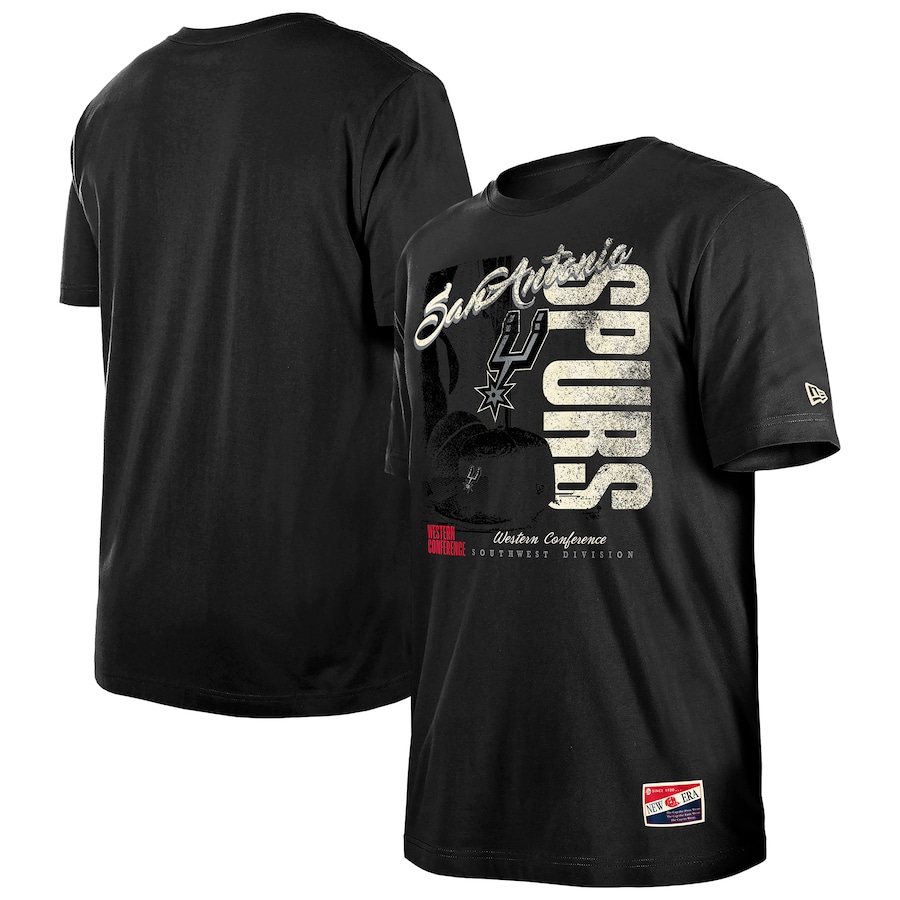 Men's San Antonio Spurs  New Era Black Distressed Throwback Vintage Color Pack T-Shirt - ujerseystore