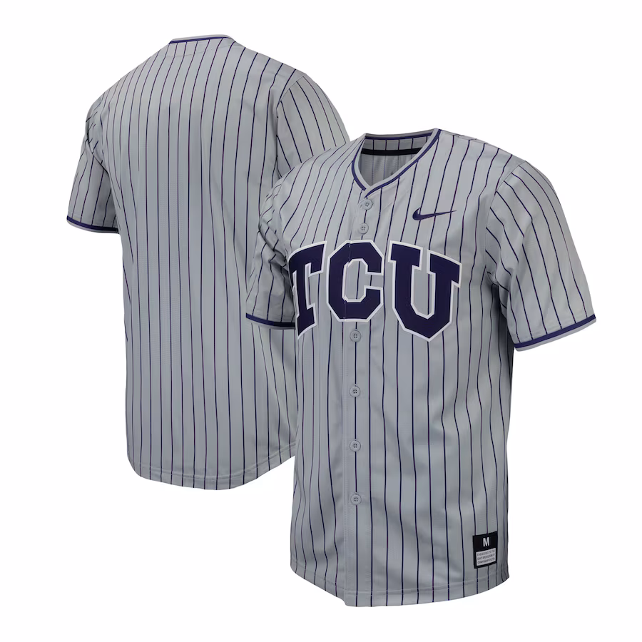 Men's Nike Gray TCU Horned Frogs Pinstripe Replica Baseball Jersey - ujerseystore