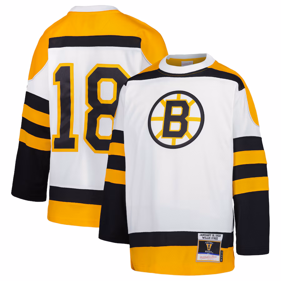 Youth Boston Bruins Willie O'Ree Mitchell & Ness White 1958 Blue Line Player Jersey - ujerseystore