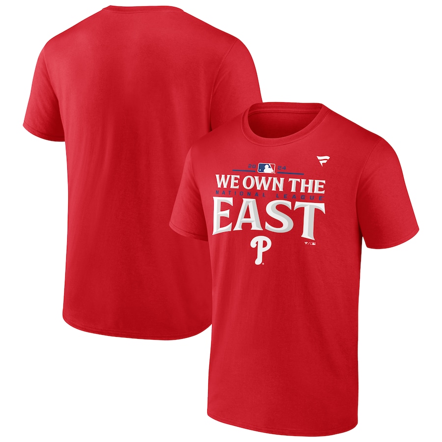 Men's Philadelphia Phillies Fanatics Red 2024 NL East Division Champions Locker Room T-Shirt - ujerseystore