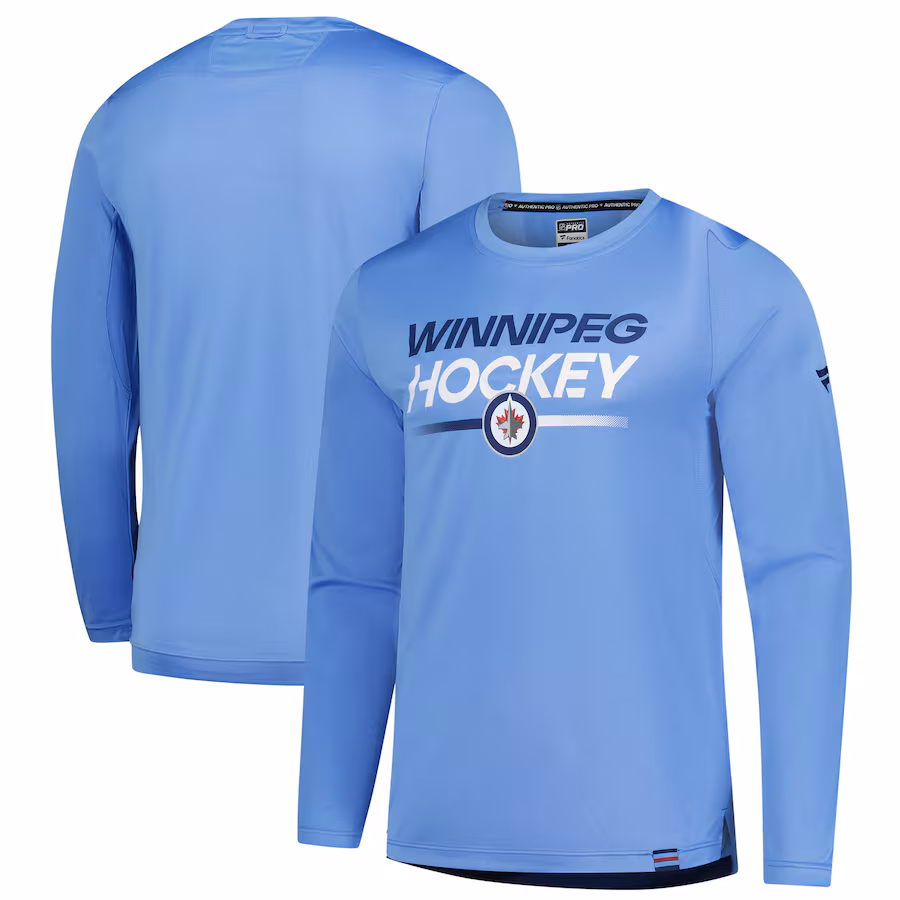 Men's Winnipeg Jets Fanatics Light Blue Authentic Pro Anniversary Long Sleeve T-Shirt - ujerseystore