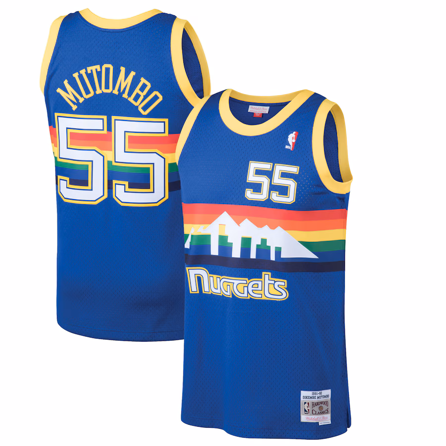 Men's Denver Nuggets Dikembe Mutombo Mitchell & Ness Blue 1991/92 Hardwood Classics Swingman Jersey - ujerseystore