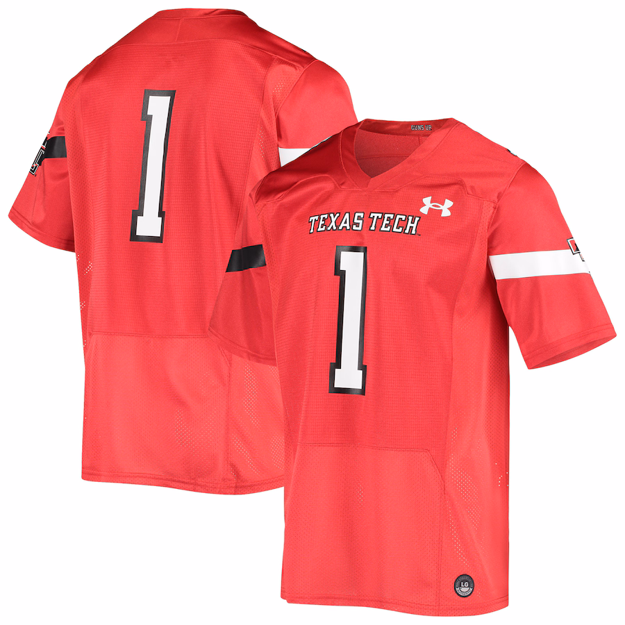 Men's Under Armour #1 Red Texas Tech Red Raiders Logo Replica Football Jersey - ujerseystore