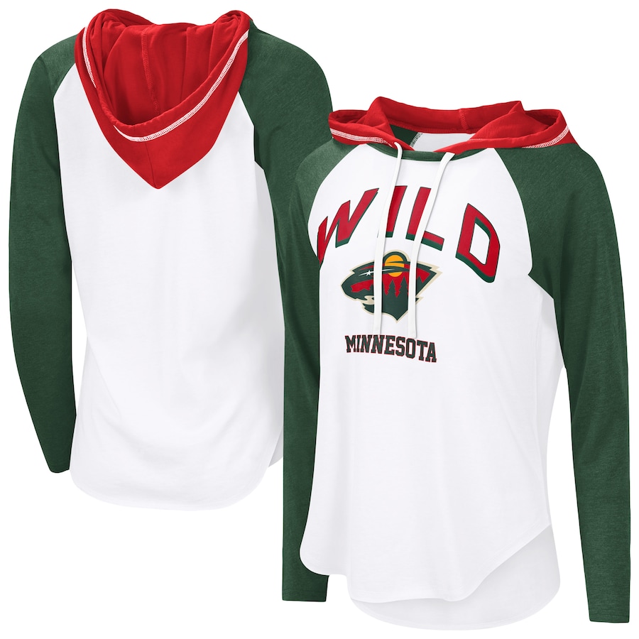 Women's Minnesota Wild G-III 4Her by Carl Banks White VIP Raglan Long Sleeve Hoodie T-Shirt - ujerseystore