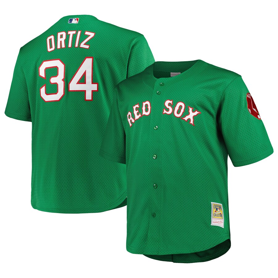 Men's Boston Red Sox David Ortiz Mitchell & Ness Kelly Green Big & Tall Cooperstown Collection Mesh Batting Practice Jersey - ujerseystore