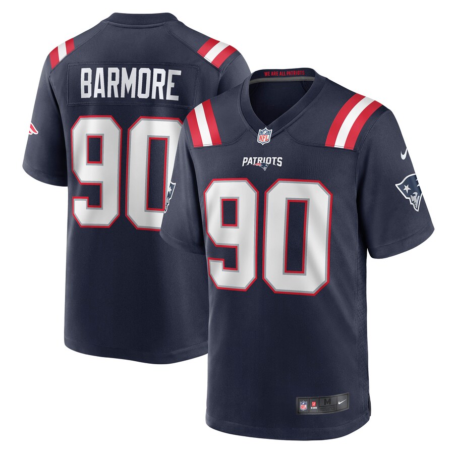Men's New England Patriots Christian Barmore Nike Navy Player Game Jersey - ujerseystore