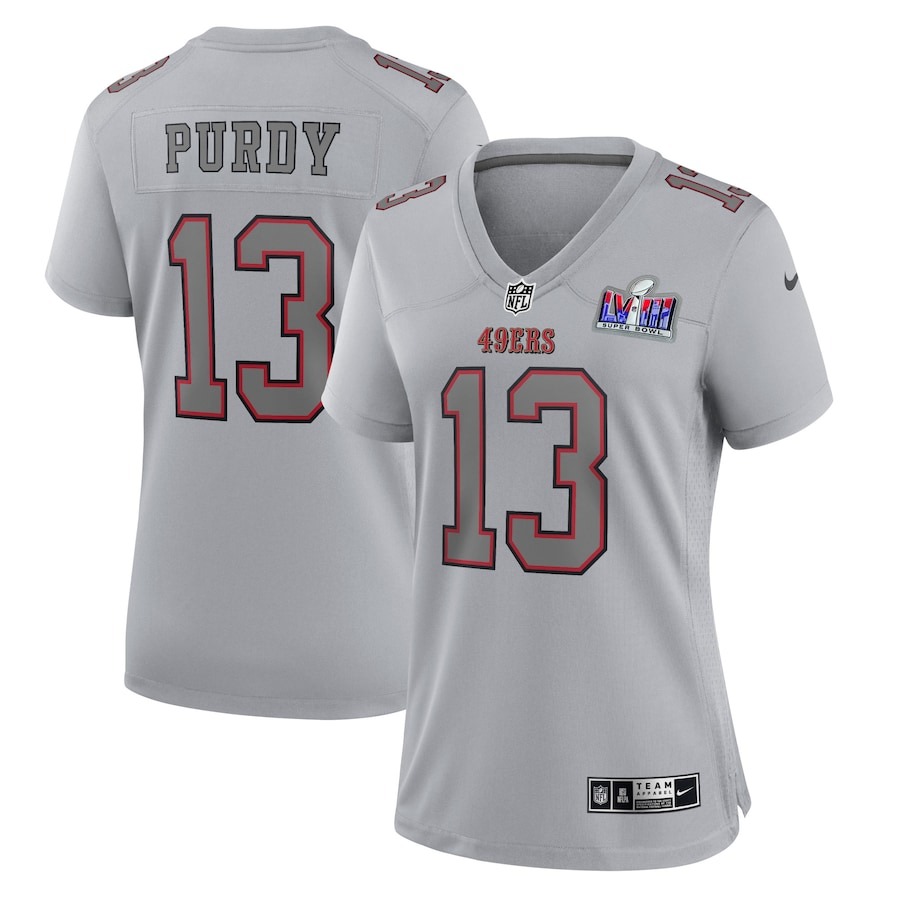 Women's San Francisco 49ers Brock Purdy Nike Gray Super Bowl LVIII Atmosphere Fashion Game Jersey - ujerseystore