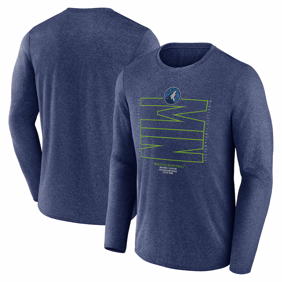 Men's Minnesota Timberwolves  Fanatics Heather Navy Game Point Long Sleeve T-Shirt - ujerseystore