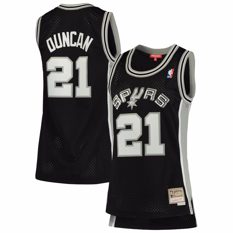 Women's San Antonio Spurs Tim Duncan Mitchell & Ness Black 1998/99 Hardwood Classics Swingman Jersey - ujerseystore