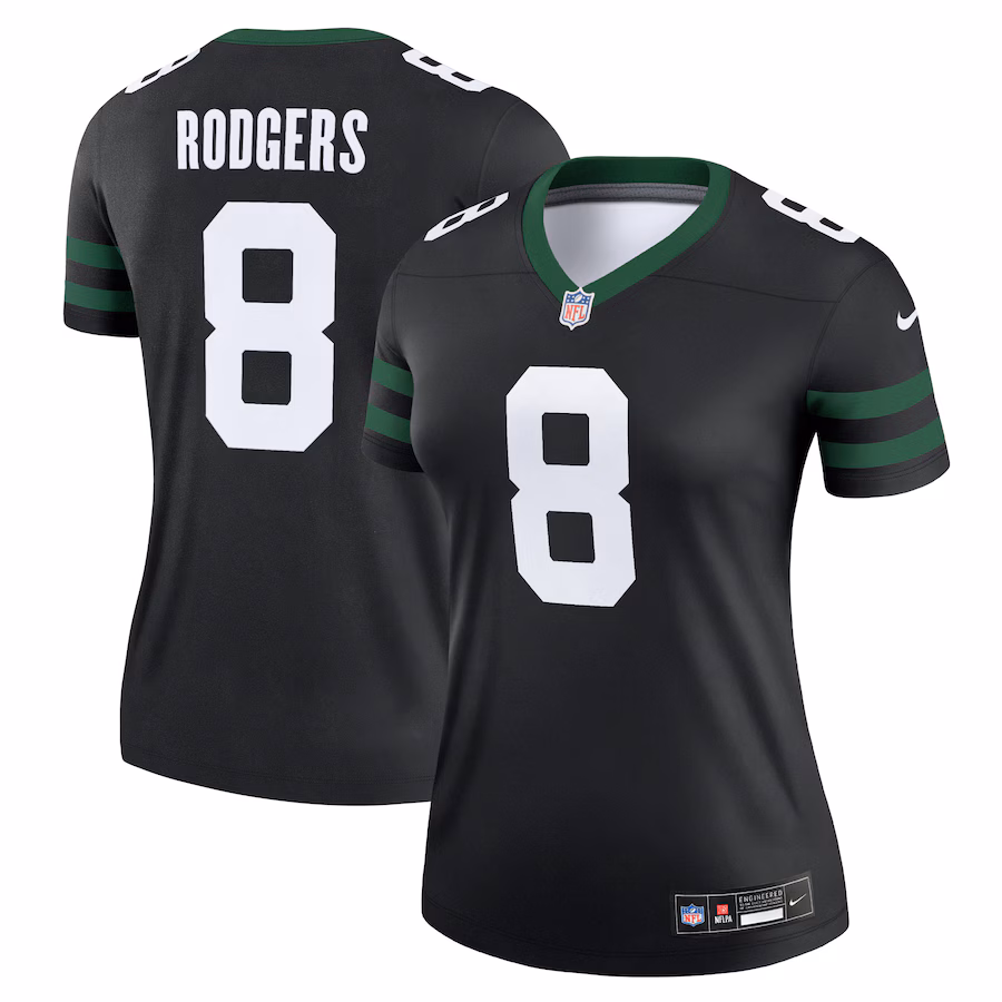Women's New York Jets Aaron Rodgers Nike Legacy Black Alternate Legend Player Performance Top - ujerseystore