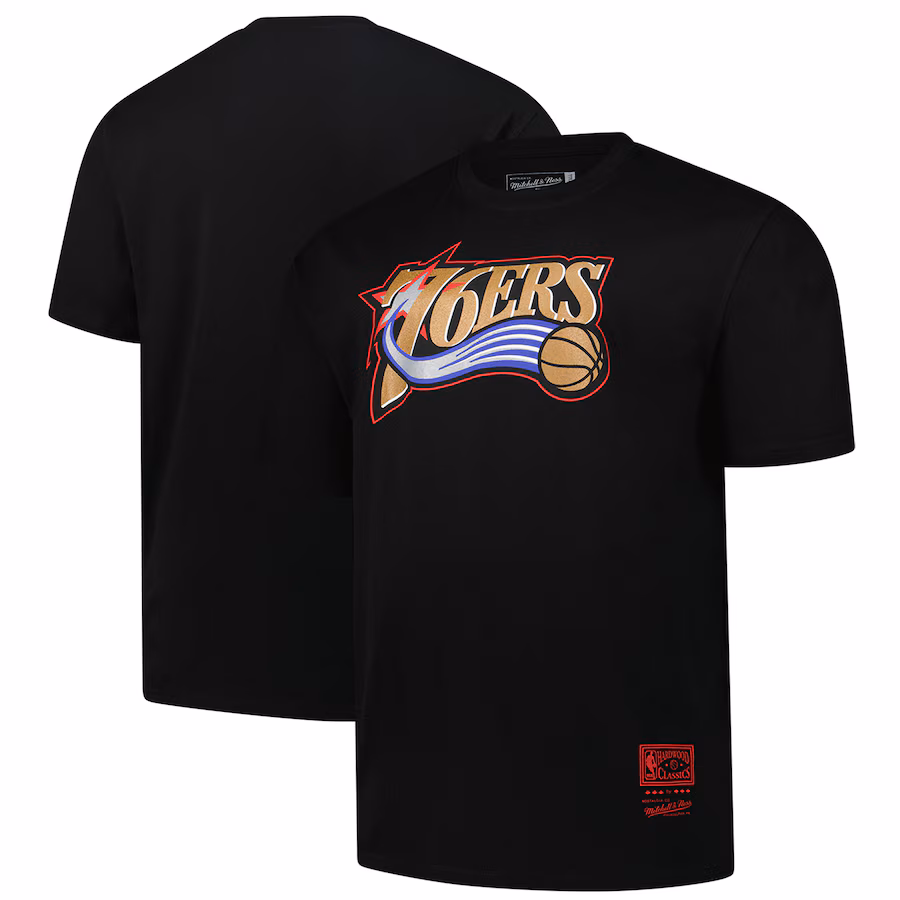 Men's Philadelphia 76ers Mitchell & Ness Black Big & Tall Hardwood Classics Vintage Logo T-Shirt - ujerseystore