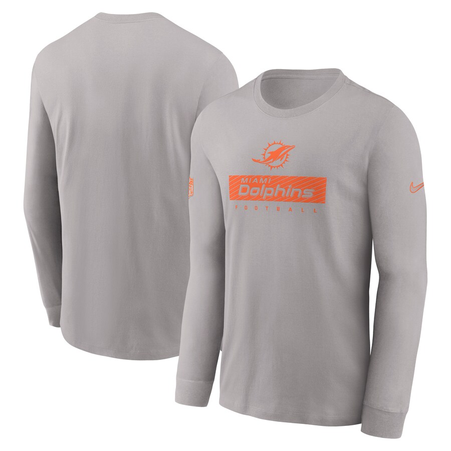 Men's Miami Dolphins Nike Gray Sideline Performance Long Sleeve T-Shirt - ujerseystore