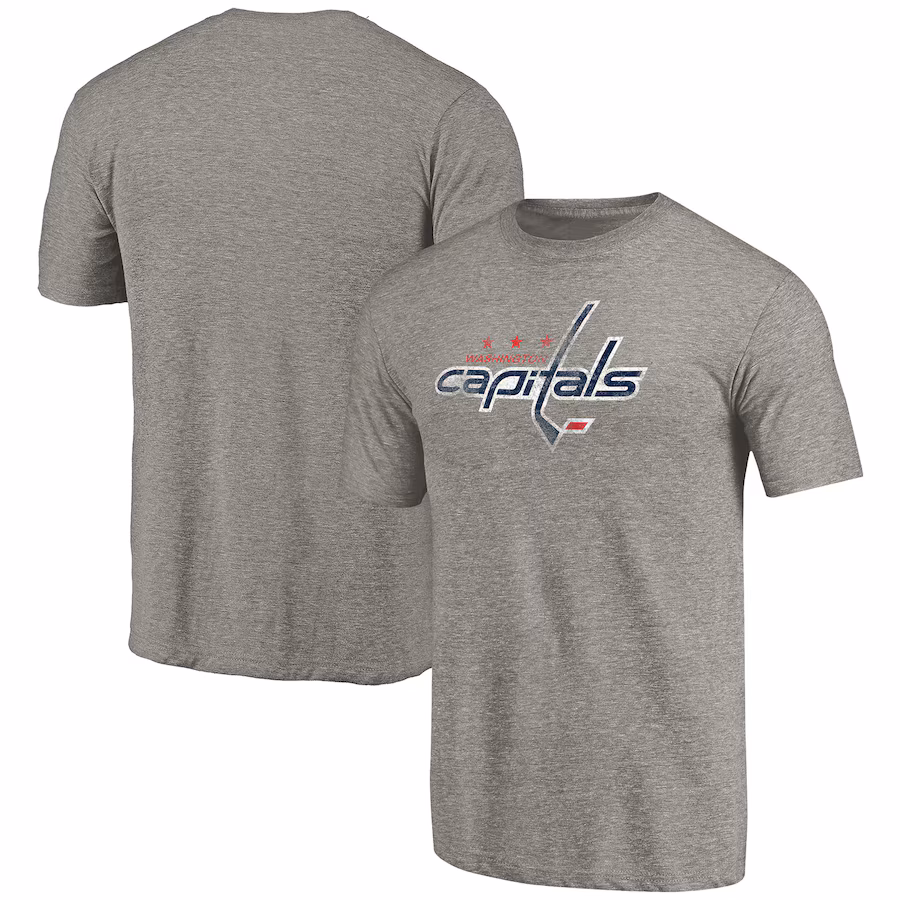 Men's Washington Capitals Ash Distressed Team Logo Tri-Blend T-Shirt - ujerseystore