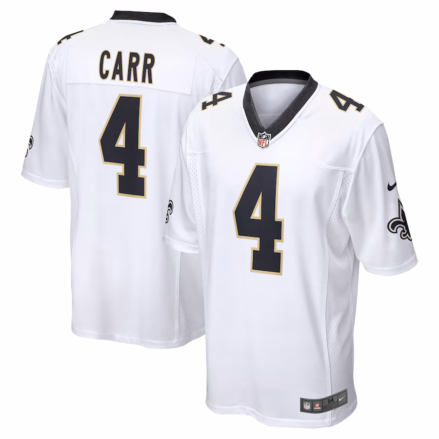 Men's New Orleans Saints Derek Carr Nike White Game Player Jersey - ujerseystore