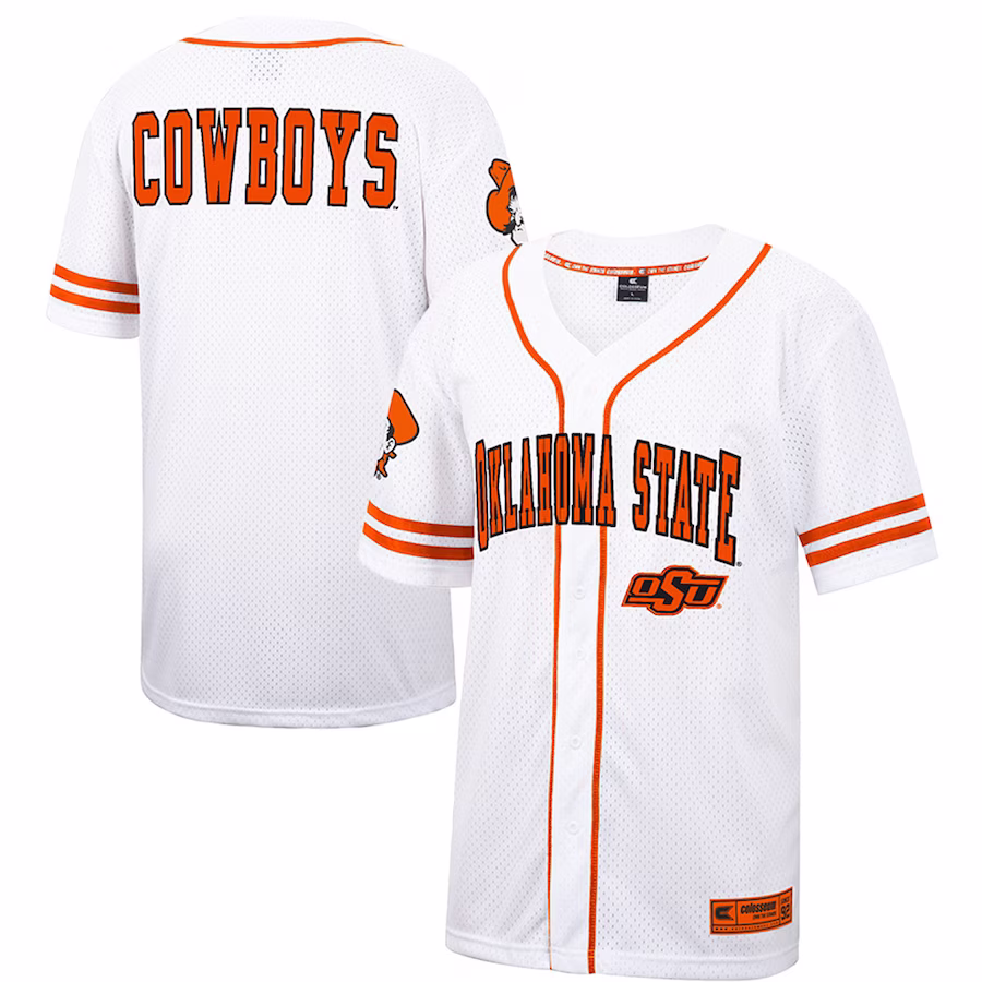 Oklahoma State Cowboys Colosseum Free Spirited Mesh Button-Up Baseball Jersey - White - ujerseystore