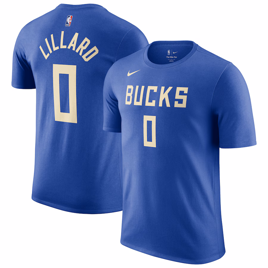 Men's Milwaukee Bucks Damian Lillard Nike Royal 2024/25 City Edition Name & Number T-Shirt - ujerseystore