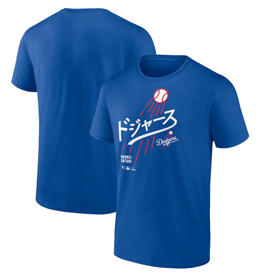 Men's Los Angeles Dodgers Shohei Ohtani Royal Japanese Letters T-Shirt - ujerseystore