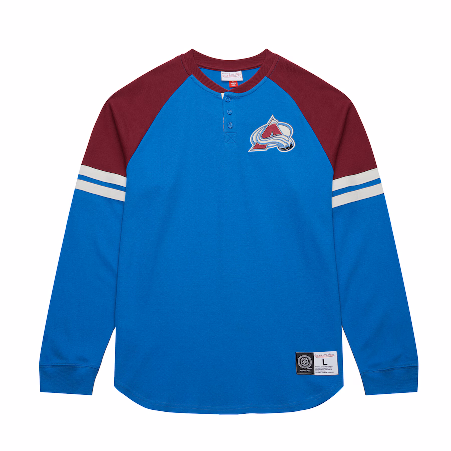 Men's Colorado Avalanche Mitchell & Ness Blue Thermal Henley Long Sleeve T-Shirt - ujerseystore