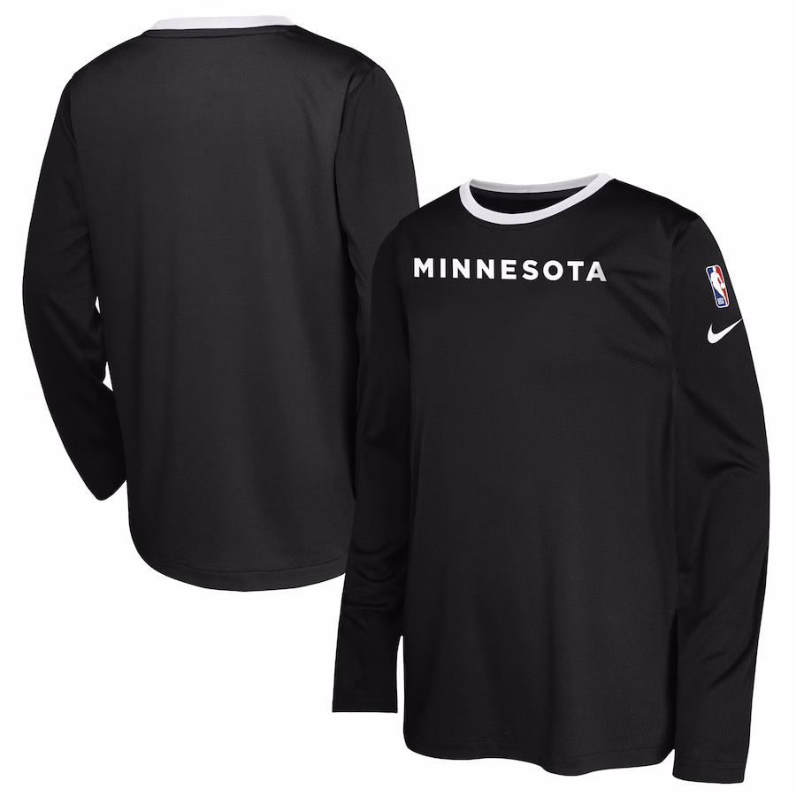 Youth Minnesota Timberwolves  Nike Black 2024/25 City Edition Pregame Performance Long Sleeve Shooting T-Shirt - ujerseystore