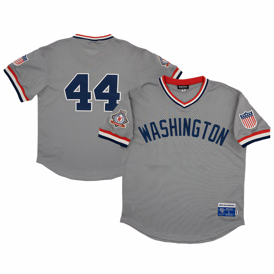 Men's Washington Black Senators #44 Rings & Crwns Gray Mesh Replica V-Neck Jersey - ujerseystore