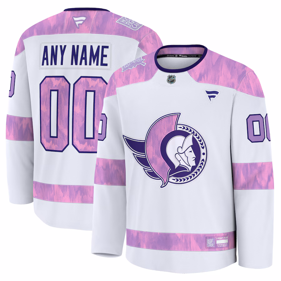 Men's Ottawa Senators Fanatics White 2024 Hockey Fights Cancer Custom Practice Jersey - ujerseystore