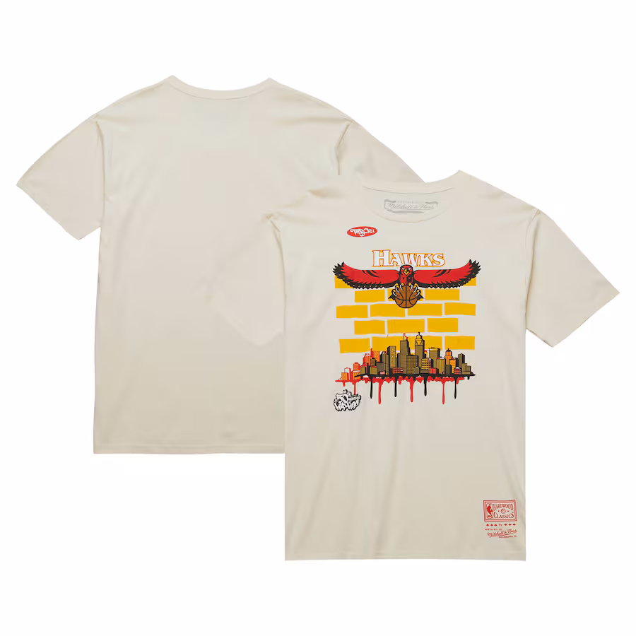 Men's Atlanta Hawks Mitchell & Ness x Tats Cru Cream Hardwood Classics City T-Shirt - ujerseystore