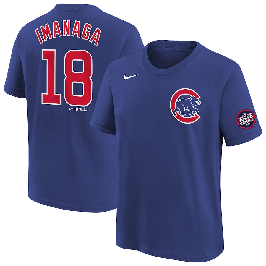 Youth Chicago Cubs Shōta Imanaga Nike Royal 2025 MLB World Tour: Tokyo Series Name & Number T-Shirt - ujerseystore