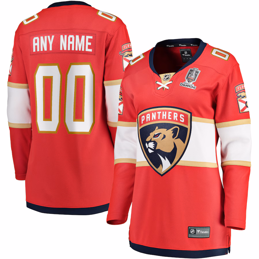 Women's Florida Panthers Fanatics Red Home 2024 Stanley Cup Champions Breakaway Custom Jersey - ujerseystore