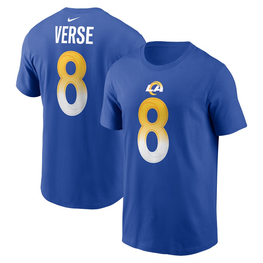 Men's Los Angeles Rams Jared Verse Nike Royal 2024 NFL Draft First Round Pick Name & Number T-Shirt - ujerseystore