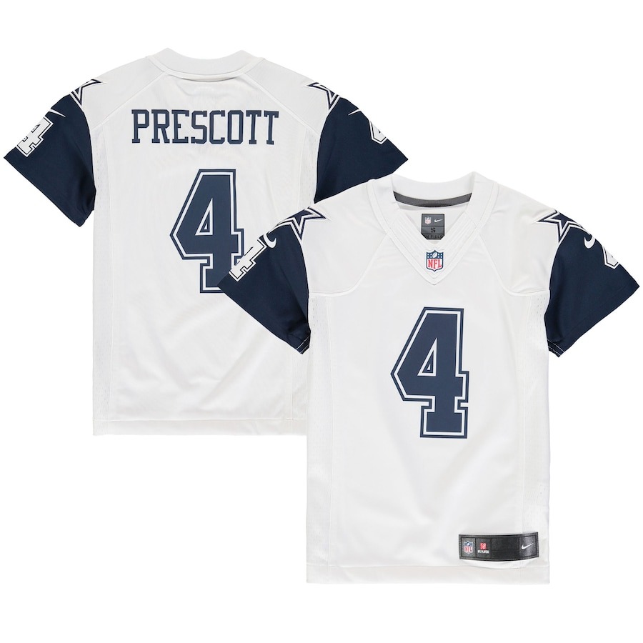 Youth Dallas Cowboys Dak Prescott Nike White Color Rush Game Jersey - ujerseystore
