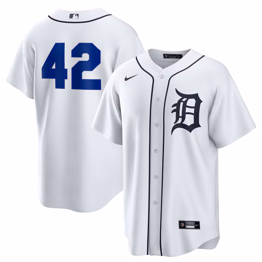 Men's Detroit Tigers Nike White Home 2025 Jackie Robinson Day Replica Jersey - ujerseystore