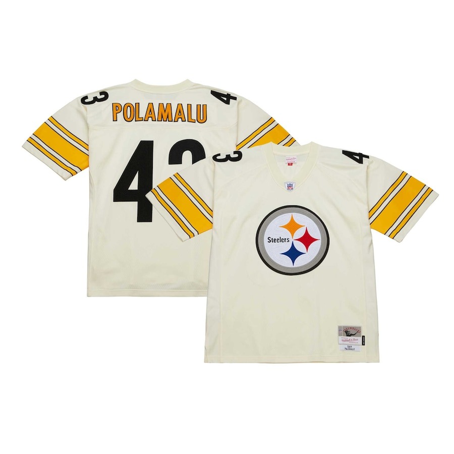 Men's Pittsburgh Steelers Troy Polamalu Mitchell & Ness Cream Chainstitch Legacy Jersey - ujerseystore