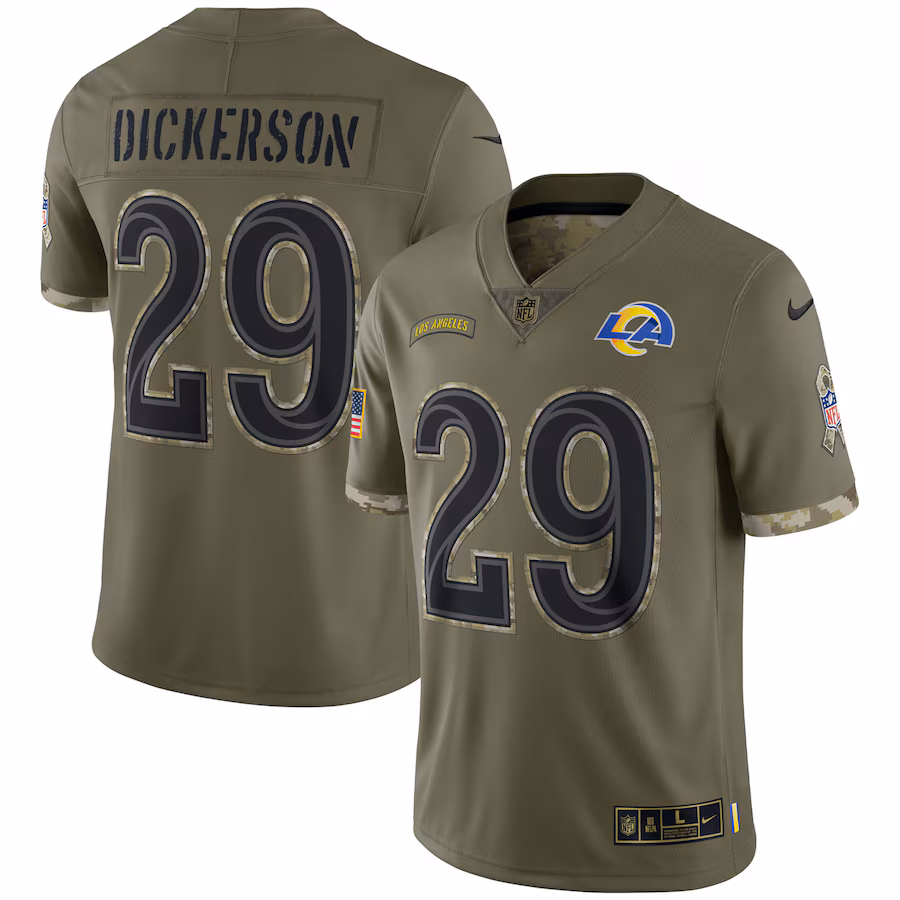 Men's Los Angeles Rams Eric Dickerson Nike Olive 2022 Salute To Service Retired Player Limited Jersey - ujerseystore